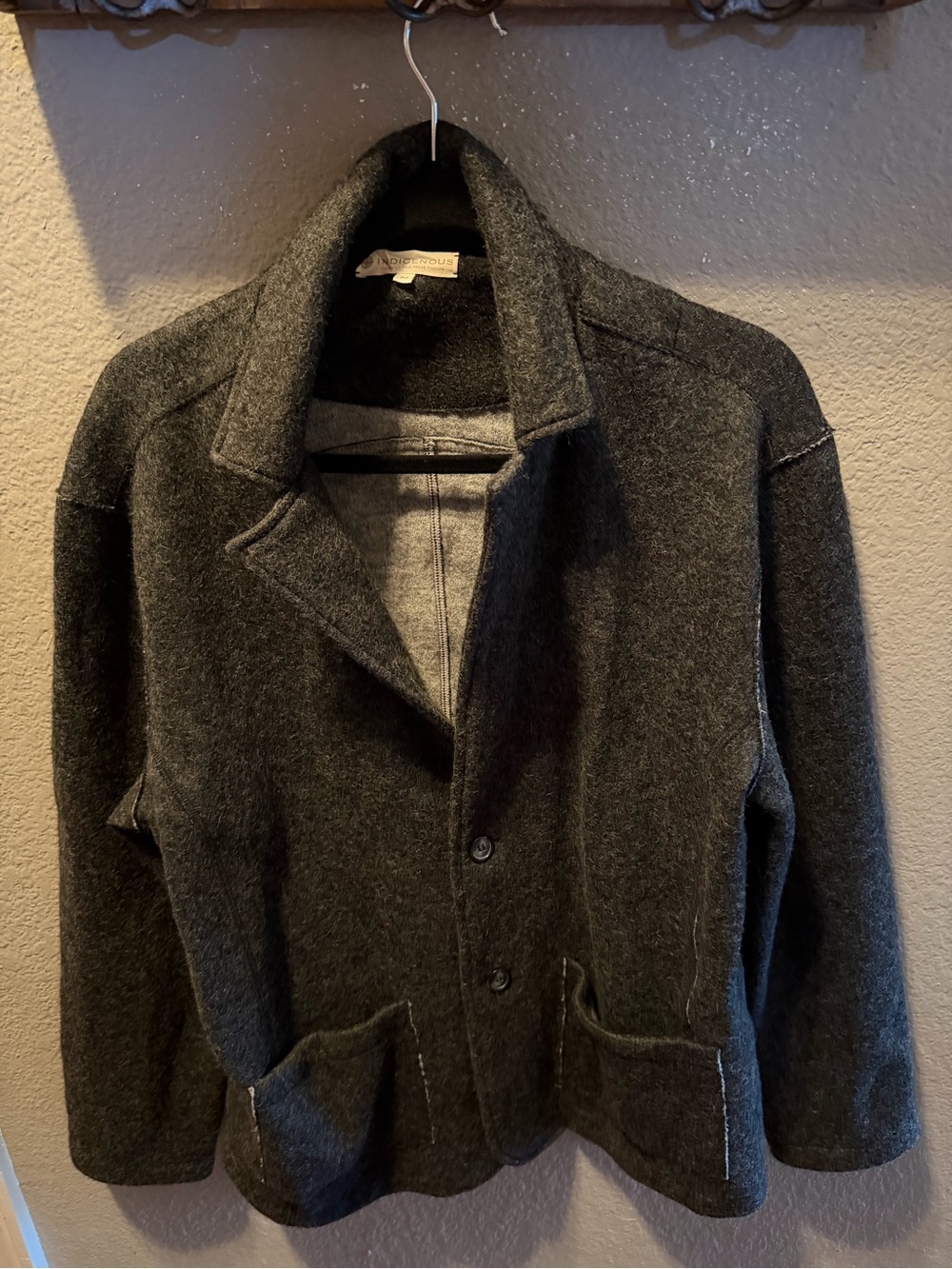 Indigenous Alpaca Wool Jacket Womens M Gray Peru Fair Trade Button Cardigan